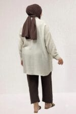 68069 Büyük Beden Büzgü Detaylı Double Tensel Tunik - Bej - Large Moda - Görsel 4