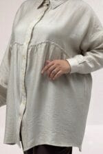 68069 Büyük Beden Büzgü Detaylı Double Tensel Tunik - Bej - Large Moda - Görsel 2