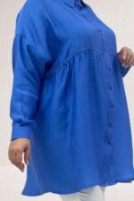 68069 Büyük Beden Büzgü Detaylı Double Tensel Tunik - İndigo - Large Moda - Görsel 2
