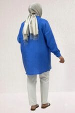 68069 Büyük Beden Büzgü Detaylı Double Tensel Tunik - İndigo - Large Moda - Görsel 4
