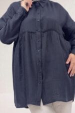 68069 Büyük Beden Büzgü Detaylı Double Tensel Tunik - Siyah - Large Moda - Görsel 2