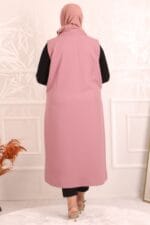 34006 Büyük Beden Blazer Yakalı Çift Kat Krep Yelek-Pembe - Large Moda - Görsel 6
