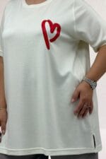 68510 Büyük Beden Önü Baskılı Biyeli Modal Tişört - Ekru - Large Moda - Görsel 2