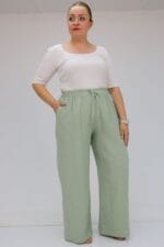 59021 Büyük Beden Beli Lastikli Müslin Bol Paça Pantolon - Nefti - Large Moda - Görsel 2