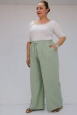 59021 Büyük Beden Beli Lastikli Müslin Bol Paça Pantolon - Nefti - Large Moda - Görsel 4