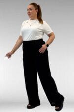 59021 Büyük Beden Beli Lastikli Müslin Bol Paça Pantolon - Siyah - Large Moda - Görsel 4