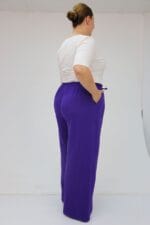 59021 Büyük Beden Beli Lastikli Müslin Bol Paça Pantolon - Mor - Large Moda - Görsel 5