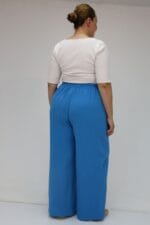 59021 Büyük Beden Beli Lastikli Müslin Bol Paça Pantolon - İndigo - Large Moda - Görsel 5