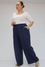 59021 Büyük Beden Beli Lastikli Müslin Bol Paça Pantolon - Lacivert - Large Moda - Görsel 2