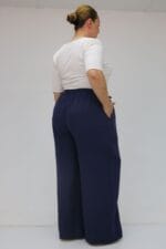 59021 Büyük Beden Beli Lastikli Müslin Bol Paça Pantolon - Lacivert - Large Moda - Görsel 5