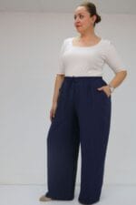 59021 Büyük Beden Beli Lastikli Müslin Bol Paça Pantolon - Lacivert - Large Moda - Görsel 4