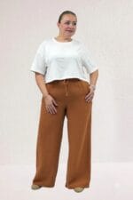 59021 Büyük Beden Beli Lastikli Müslim Bol Paça Pantolon - Tarçın - Large Moda - Görsel 3