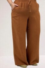 59021 Büyük Beden Beli Lastikli Müslim Bol Paça Pantolon - Tarçın - Large Moda - Görsel 2