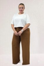 59021 Büyük Beden Beli Lastikli Müslim Bol Paça Pantolon - Kahve - Large Moda - Görsel 2