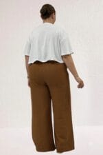 59021 Büyük Beden Beli Lastikli Müslim Bol Paça Pantolon - Kahve - Large Moda - Görsel 4