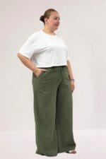 59021 Büyük Beden Beli Lastikli Müslim Bol Paça Pantolon - Haki - Large Moda - Görsel 2