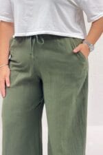 59021 Büyük Beden Beli Lastikli Müslim Bol Paça Pantolon - Haki - Large Moda - Görsel 3
