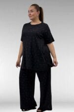 67801 Büyük Beden Kısakol Desenli Pijama Takımı - Kiraz Desenli - Large Moda - Görsel 4