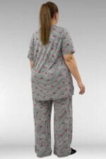 Büyük Beden Kısakol Desenli Pijama Takımı - Kırmızı Kurdele Desenli - 67801 - Görsel 5