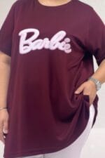 68509 Büyük Beden Önü Baskılı Biyeli İnce Modal Tişört - Bordo - Large Moda - Görsel 2