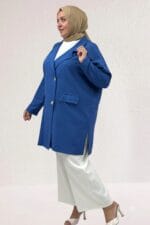 63015-1 Büyük Beden Mostralı Blazer Ceket - İndigo - Large Moda - Görsel 3