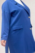 63015-1 Büyük Beden Mostralı Blazer Ceket - İndigo - Large Moda - Görsel 2