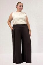 Büyük Beden Beli Lastikli Penye Etek Pantolon - Kahve - 49003 - Görsel 5