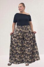 69010 Büyük Beden Beli Lastikli Mango Pantolon Etek - Etnik Desen Siyah - Large Moda - Görsel 3