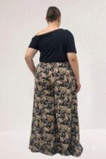 69010 Büyük Beden Beli Lastikli Mango Pantolon Etek - Etnik Desen Siyah - Large Moda - Görsel 4