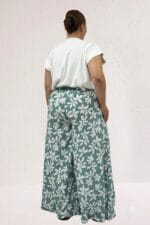 69010 Büyük Beden Beli Lastikli Mango Pantolon Etek - Yaprak Desen Nefti - Large Moda - Görsel 4