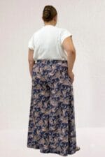 69010 Büyük Beden Beli Lastikli Mango Pantolon Etek - Etnik Desen Lacivert - Large Moda - Görsel 4