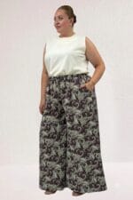 69010 Büyük Beden Beli Lastikli Mango Pantolon Etek - Etnik Desen Kahve - Large Moda - Görsel 3