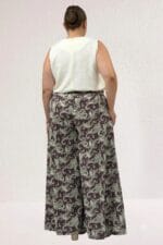 69010 Büyük Beden Beli Lastikli Mango Pantolon Etek - Etnik Desen Kahve - Large Moda - Görsel 4