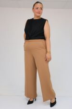 Büyük Beden Beli Lastikli Bolpaça Pantolon - Taba - 29019 - Görsel 2