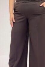 Büyük Beden Beli Lastikli En Boy Likra Pantolon - Kahve - 29019 - Görsel 2