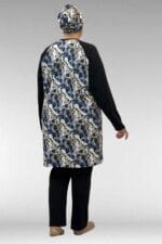1742 Büyük Beden Uzunkol Tesettür Mayo Takım - Yaprak Desen Mavi - Large Moda - Görsel 6