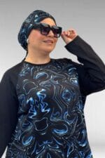 1742 Büyük Beden Uzunkol Tesettür Mayo Takım - Aqua Mavi - Large Moda - Görsel 2
