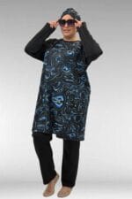 1742 Büyük Beden Uzunkol Tesettür Mayo Takım - Aqua Mavi - Large Moda - Görsel 5