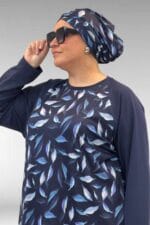 1742 Büyük Beden Uzunkol Tesettür Mayo Takım - Laci Yaprak Desenli-Laci - Large Moda - Görsel 2