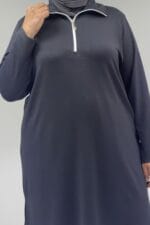 Büyük Beden Yarım Pat Fermuarlı Modal Tunik - Antrasit - 68057 - Görsel 2