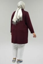Büyük Beden Yarım Pat Fermuarlı Modal Tunik - Bordo - 68057 - Görsel 4