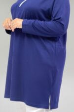 Büyük Beden Yarım Pat Fermuarlı Modal Tunik - İndigo - 68057 - Görsel 2