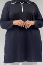 Büyük Beden Yarım Pat Fermuarlı Modal Tunik - Siyah - 68057 - Görsel 2