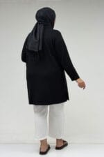 Büyük Beden Yarım Pat Fermuarlı Modal Tunik - Siyah - 68057 - Görsel 5