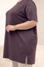 Büyük Beden Uzun İnce Modal Tişört - Kahve - 68507 - Görsel 2