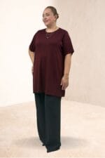 Büyük Beden Uzun İnce Modal Tişört - Bordo - 68507 - Görsel 5