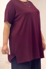 Büyük Beden Uzun İnce Modal Tişört - Bordo - 68507 - Görsel 2