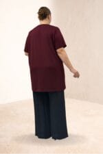 Büyük Beden Uzun İnce Modal Tişört - Bordo - 68507 - Görsel 6
