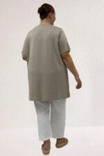 Büyük Beden Uzun İnce Modal Tişört - Vizon - 68507 - Görsel 5