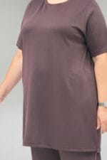 Büyük Beden Tişört Pantolonlu Modal Takım - Kahve - 67067 - Görsel 2